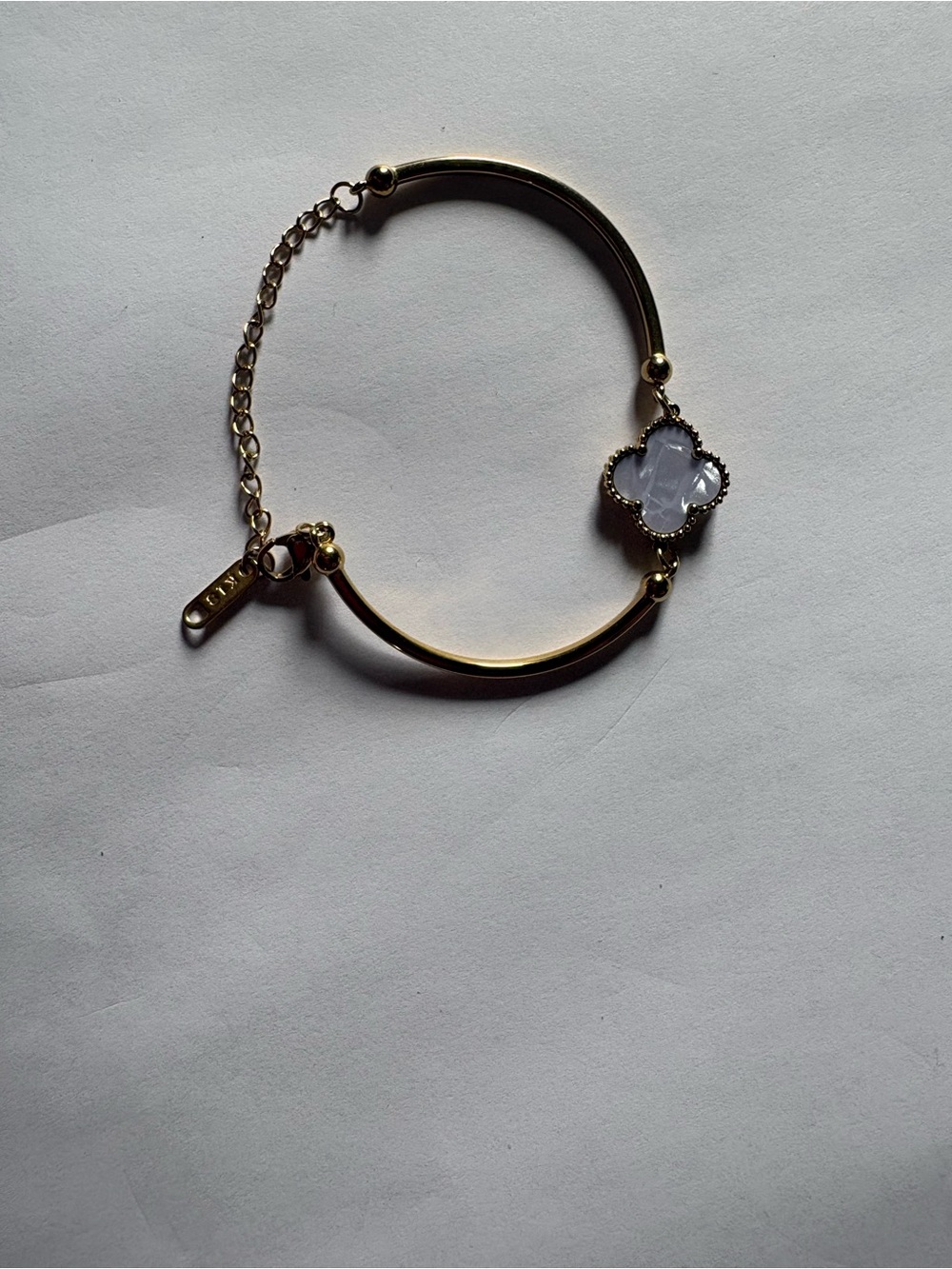 Gold-Tone Clover Bracelet with White Stone Accent